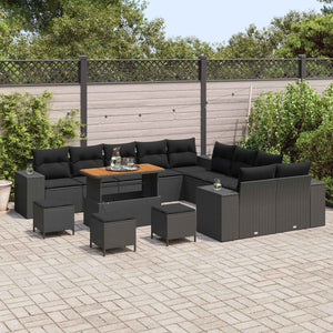 vidaXL Salon de jardin avec coussins 14 pcs Résine tressée Noir