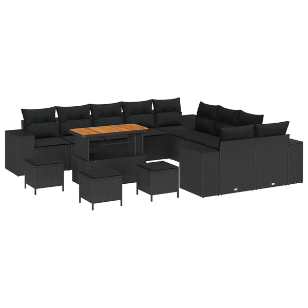 vidaXL Salon de jardin avec coussins 14 pcs Résine tressée Noir