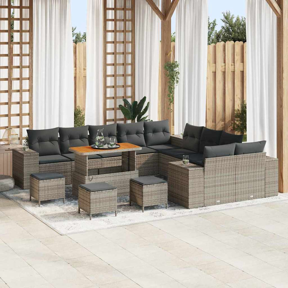 Graues Poly-Rattan Gartensofa-Set mit Kissen, 14-teilig
