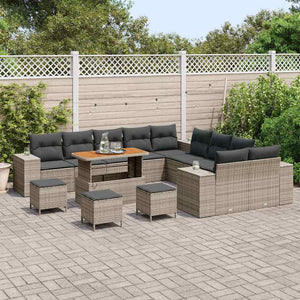 Graues Poly-Rattan Gartensofa-Set mit Kissen, 14-teilig