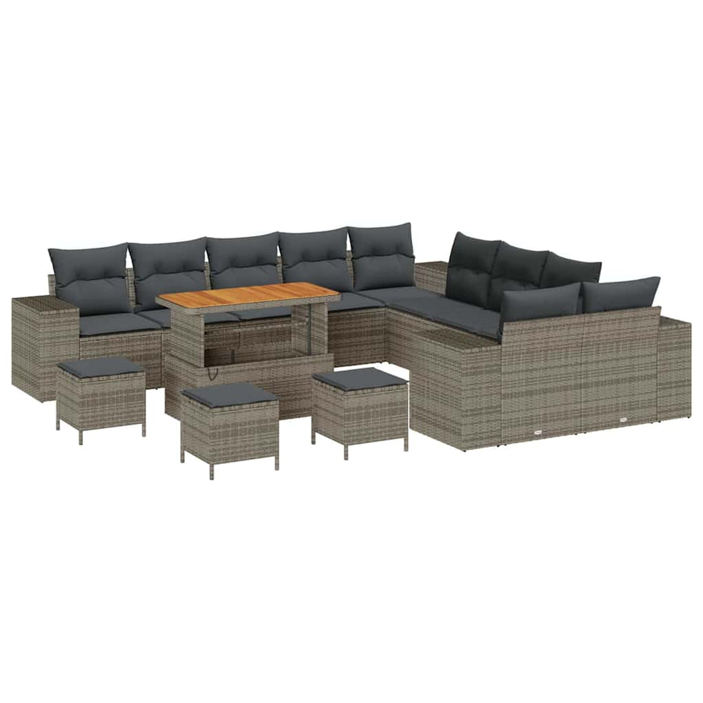 Graues Poly-Rattan Gartensofa-Set mit Kissen, 14-teilig