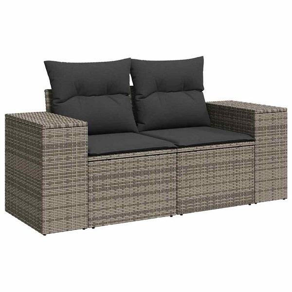 Graues Poly-Rattan Gartensofa-Set mit Kissen, 14-teilig