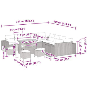 Graues Poly-Rattan Gartensofa-Set mit Kissen, 14-teilig