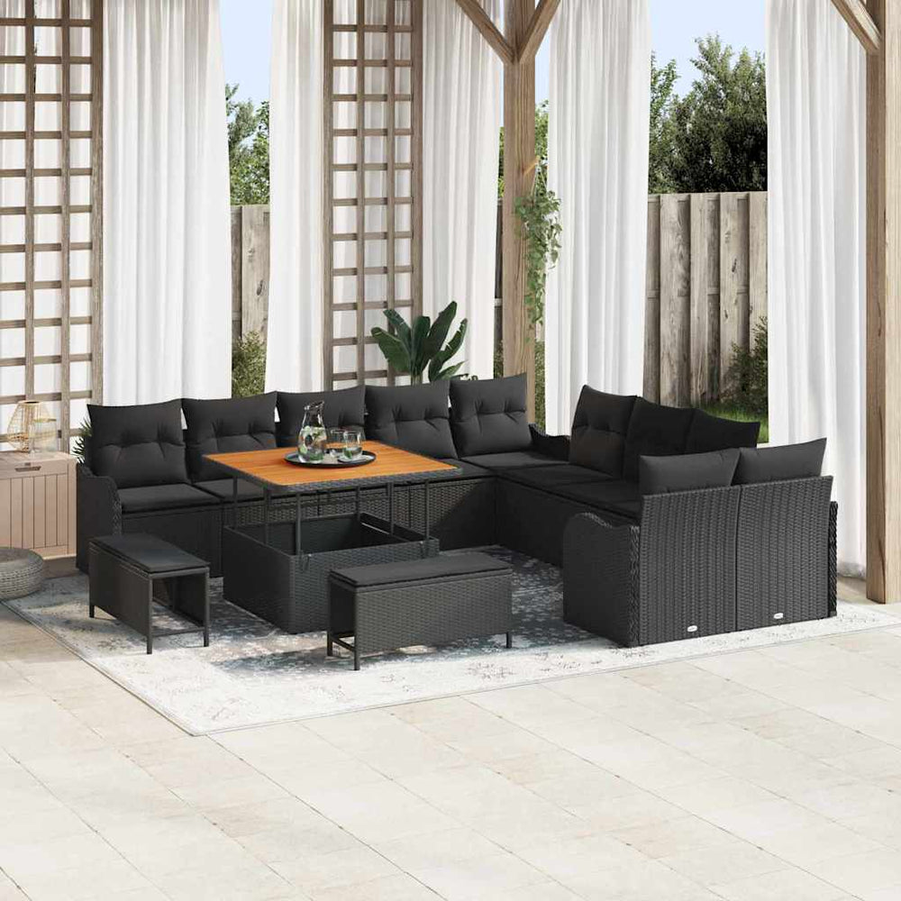 Garten Sofa Set 13-teilig Schwarz Rattan