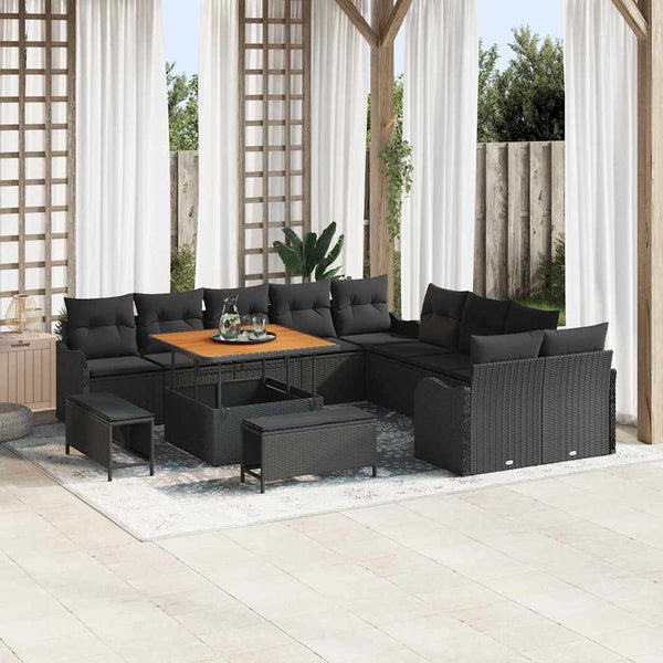 Garten Sofa Set 13-teilig Schwarz Rattan