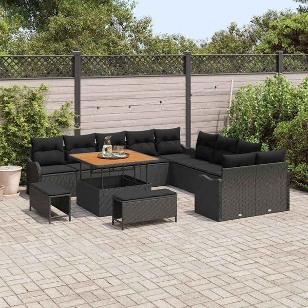 Garten Sofa Set 13-teilig Schwarz Rattan