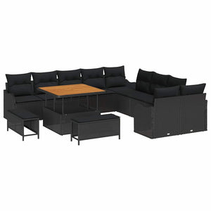 Garten Sofa Set 13-teilig Schwarz Rattan