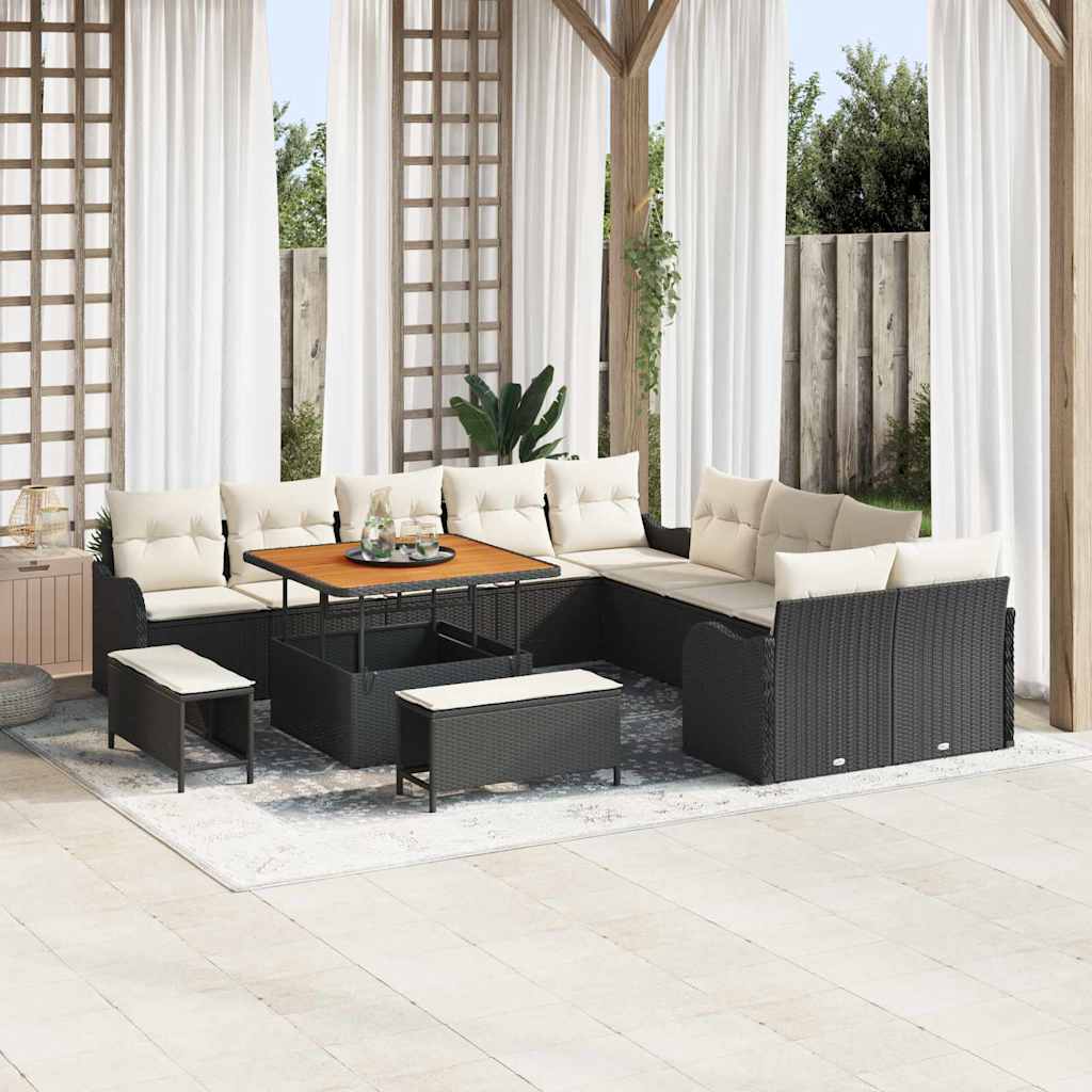 Garten Sofa Set Schwarz Poly Rattan 13-teilig