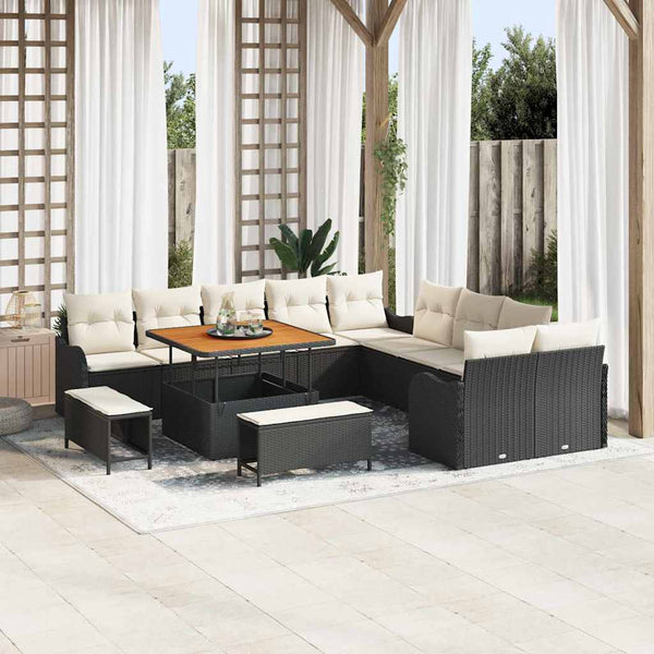 Garten Sofa Set Schwarz Poly Rattan 13-teilig