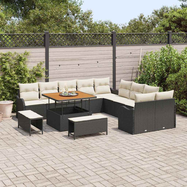 Garten Sofa Set Schwarz Poly Rattan 13-teilig