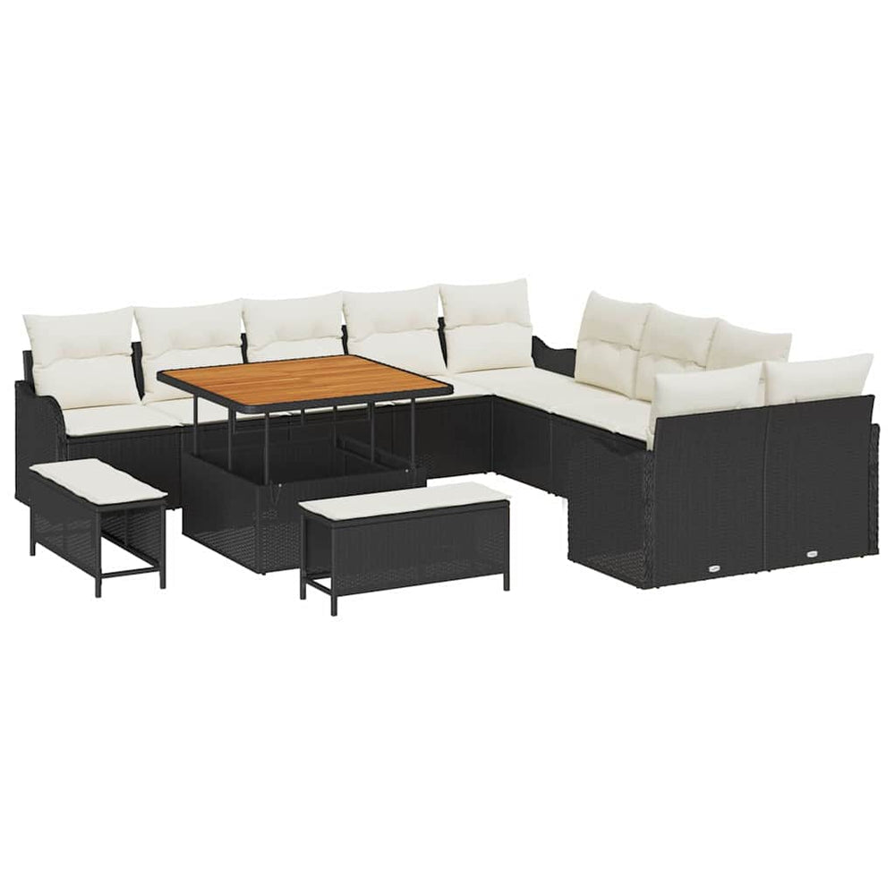 Garten Sofa Set Schwarz Poly Rattan 13-teilig