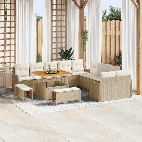 Garten Sofa Set 13-teilig Beige Poly-Rattan