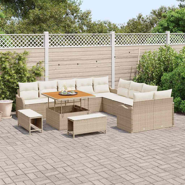 Garten Sofa Set 13-teilig Beige Poly-Rattan