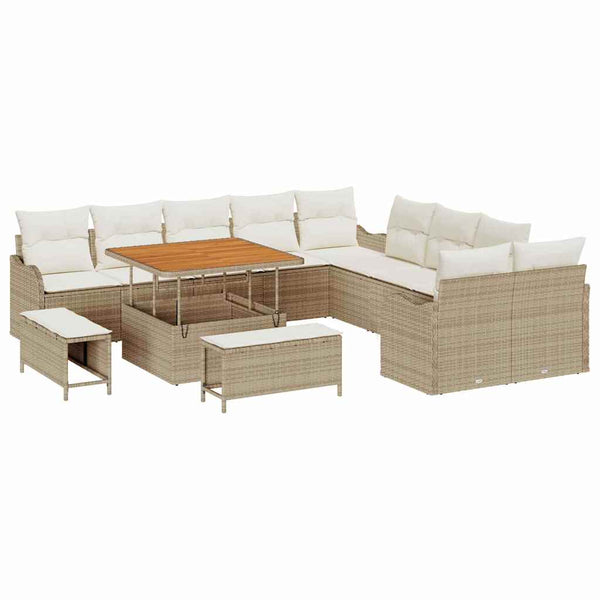 Garten Sofa Set 13-teilig Beige Poly-Rattan