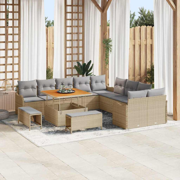Garten Sofa Set Beige Poly Rattan 13-teilig