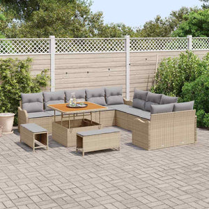 Garten Sofa Set Beige Poly Rattan 13-teilig