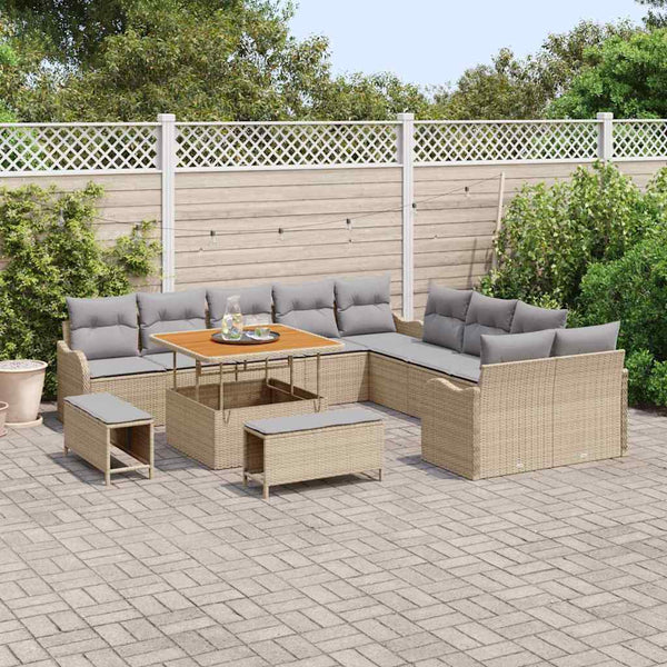Garten Sofa Set Beige Poly Rattan 13-teilig