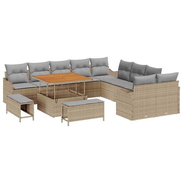 Garten Sofa Set Beige Poly Rattan 13-teilig