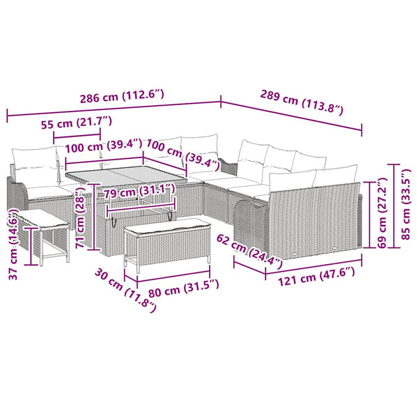 Garten Sofa Set Beige Poly Rattan 13-teilig