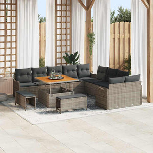 Graues Poly-Rattan Garten-Sofa-Set, 13-teilig