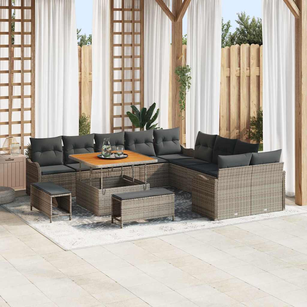 Graues Poly-Rattan Garten-Sofa-Set, 13-teilig
