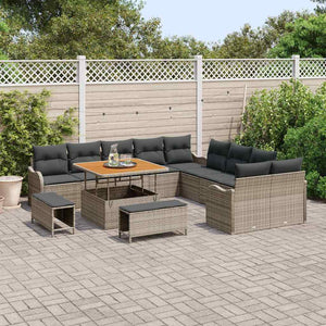 Graues Poly-Rattan Garten-Sofa-Set, 13-teilig