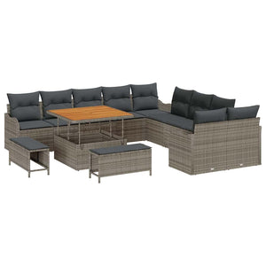 Graues Poly-Rattan Garten-Sofa-Set, 13-teilig
