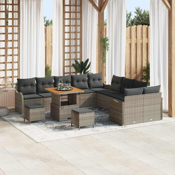 Graues Poly-Rattan Gartensofa-Set mit Kissen, 13-teilig