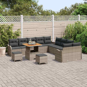 Graues Poly-Rattan Gartensofa-Set mit Kissen, 13-teilig