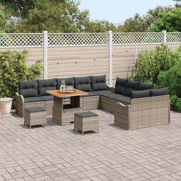 Graues Poly-Rattan Gartensofa-Set mit Kissen, 13-teilig