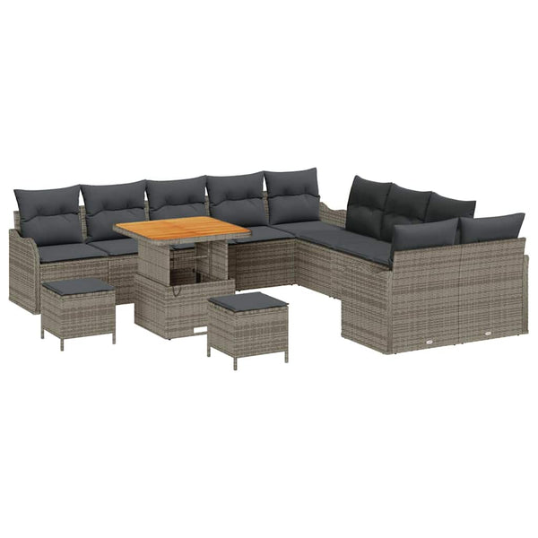 Graues Poly-Rattan Gartensofa-Set mit Kissen, 13-teilig