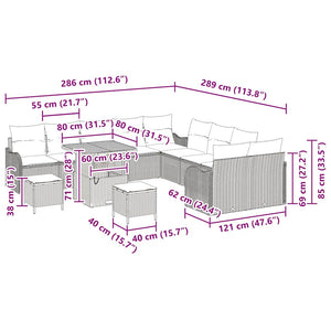 Graues Poly-Rattan Gartensofa-Set mit Kissen, 13-teilig