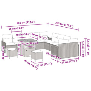 Graues Poly-Rattan Gartensofa-Set mit Kissen, 13-teilig