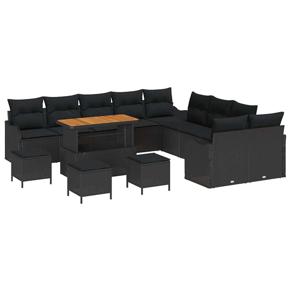 Schwarzes Poly-Rattan Garten-Sofa-Set mit Kissen, 14-teilig