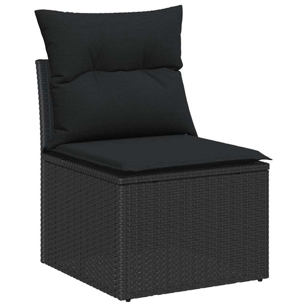 Schwarzes Poly-Rattan Garten-Sofa-Set mit Kissen, 14-teilig
