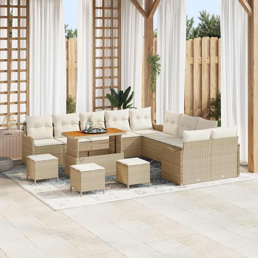 Garten Sofa Set Beige Poly Rattan 14-teilig