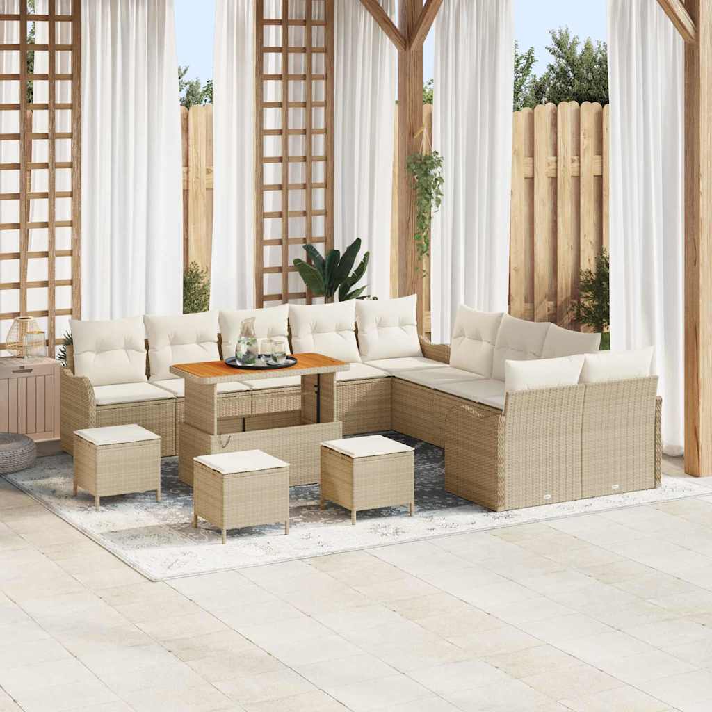 Garten Sofa Set Beige Poly Rattan 14-teilig