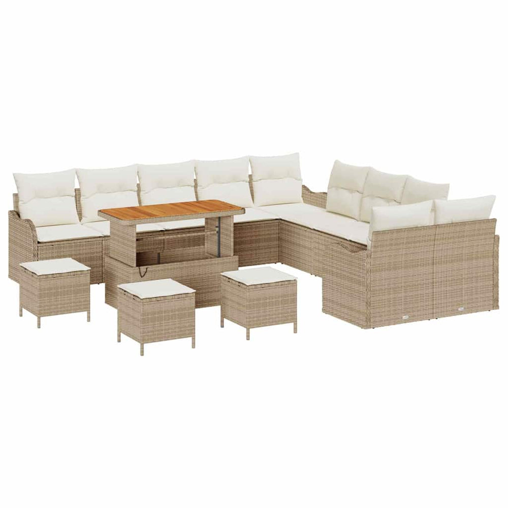 Garten Sofa Set Beige Poly Rattan 14-teilig