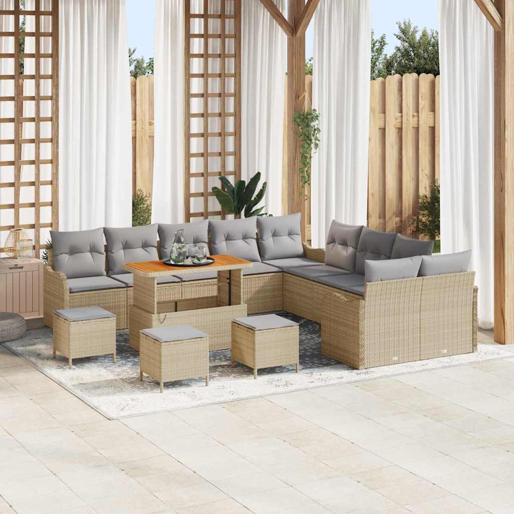 14-teiliges Garten-Sofa-Set Beige Poly-Rattan