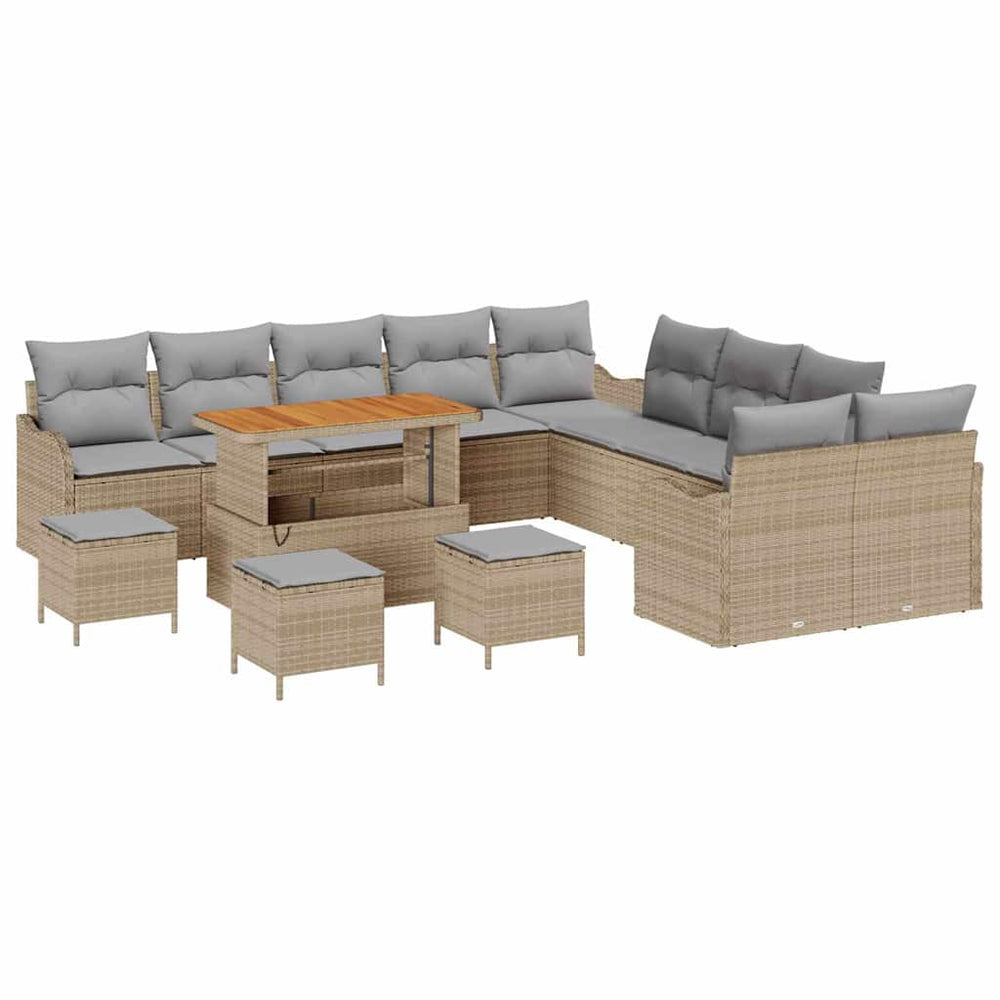 14-teiliges Garten-Sofa-Set Beige Poly-Rattan