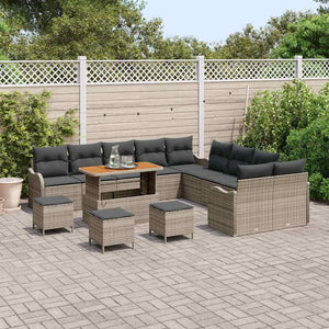 Graues Poly-Rattan Garten-Sofa-Set mit Kissen, 14-teilig