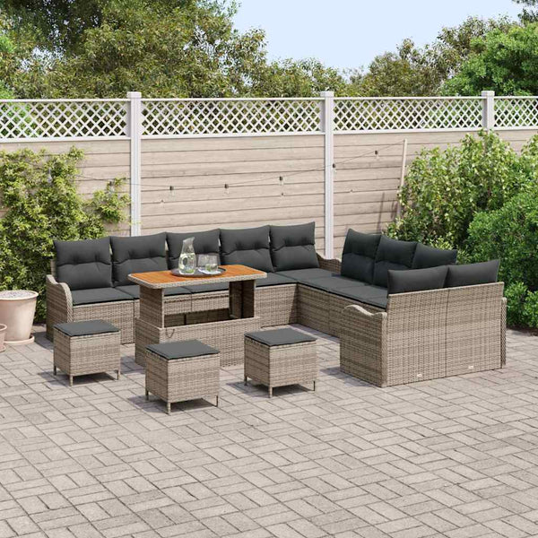 Graues Poly-Rattan Garten-Sofa-Set mit Kissen, 14-teilig