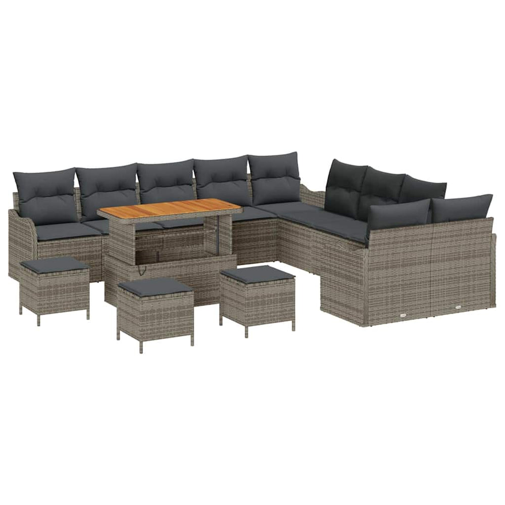 Graues Poly-Rattan Garten-Sofa-Set mit Kissen, 14-teilig