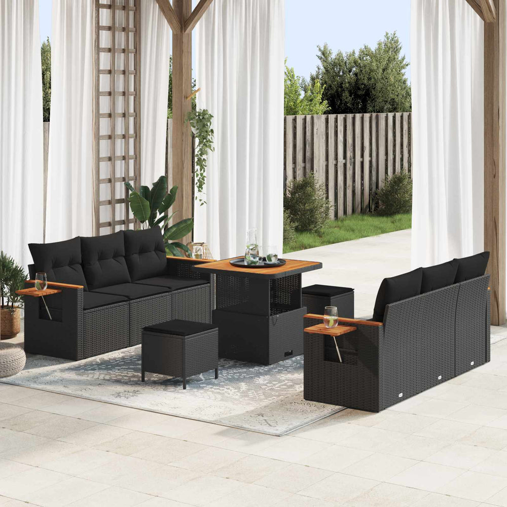 vidaXL Ensemble de canapés de jardin avec coussins 9 pcs Noir