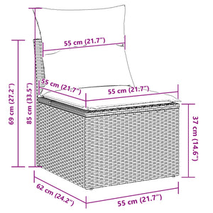 Gartensofa Set mit Kissen, 9-teilig, Schwarz