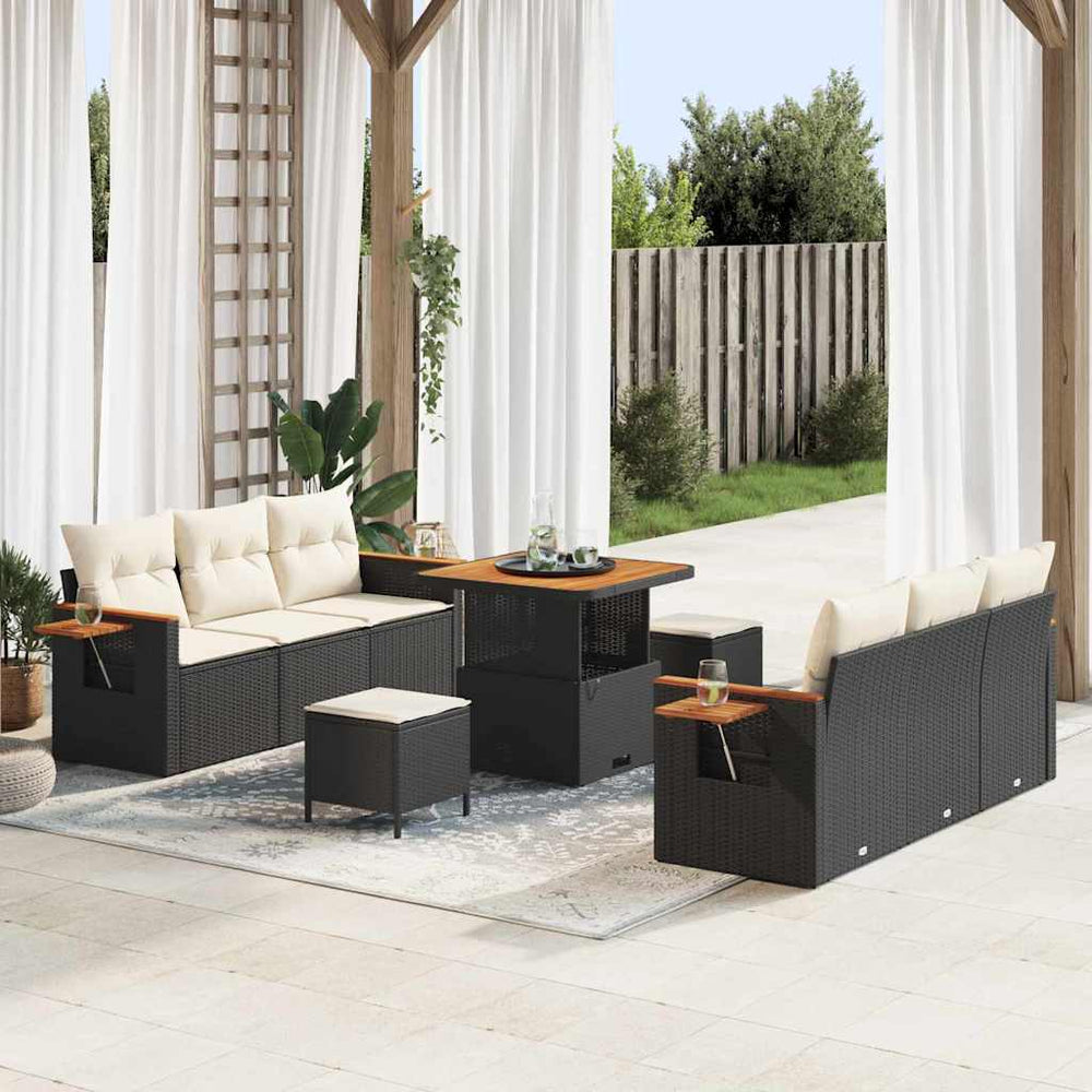 vidaXL Salon de jardin avec coussins 9 pcs Noir et Crème