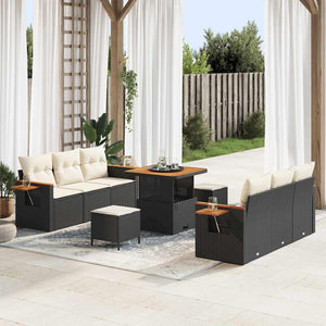 Gartensofa Set Schwarz & Creme mit Kissen