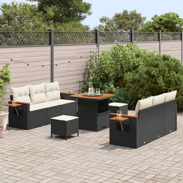 Gartensofa Set Schwarz & Creme mit Kissen