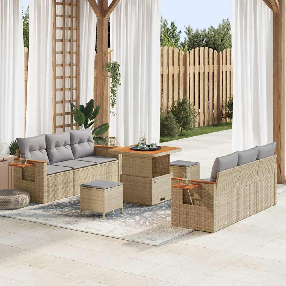 vidaXL Ensemble de canapés de jardin avec coussins 9 pcs Beige et Gris clair