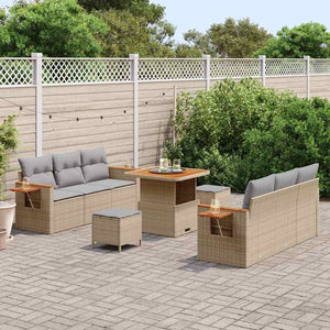Gartensofa Set mit Kissen, Beige/Hellgrau, 9-teilig